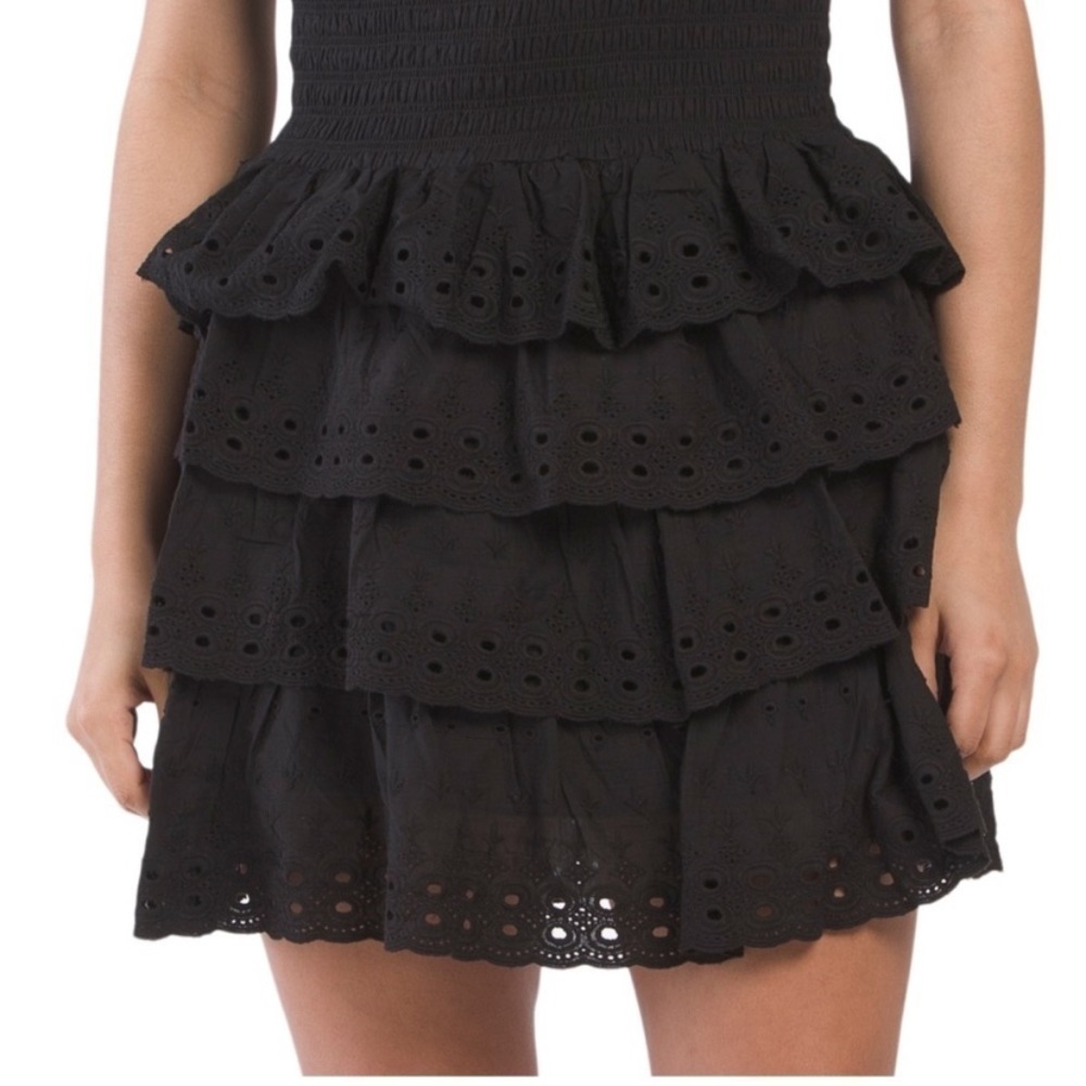 House of‎ Harlow New Size M Black Cotton Tiered Eyelet Ruffle Mini Skirt